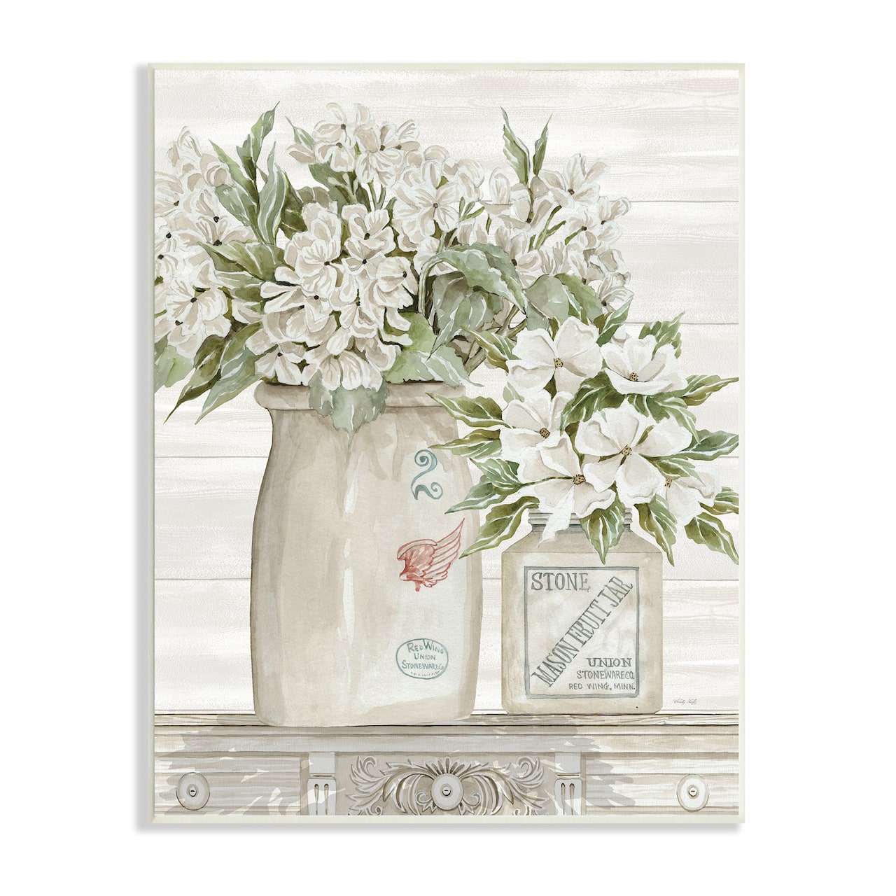 Stupell Industries Alluring White Florals Classic Country Ceramic Jars Wall Plaque